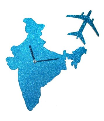 Sai Enterprises Blue Mdf Wood India Map Glittery Wall Clock