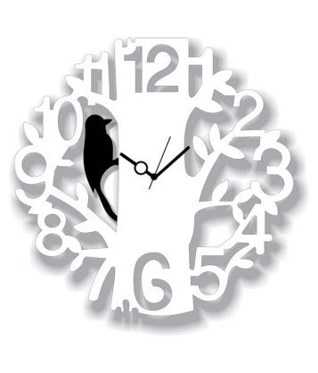 Sai Enterprises White And Black Mdf Wood Tree Bird Wall Clock