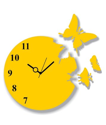 Sai Enterprises Yellow Mdf Wood Butterfly Design Wall Clock