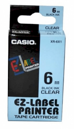 Nhãn in Casio XR-6X1 (chữ đen nền trong 6mm)