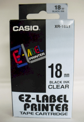 Nhãn in Casio XR-18X1 (chữ đen nền trong 18mm)