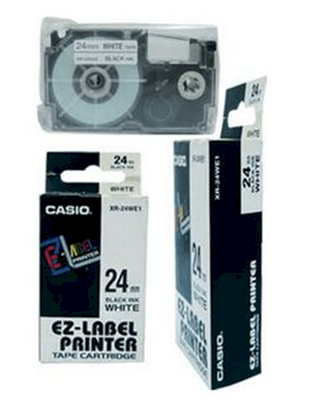 Nhãn in Casio XR-24X1 (chữ đen nền trong 24mm)