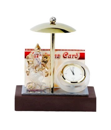 Antraa Glass Ganesha Idol Table Top Watch Showpiece With Card Holder