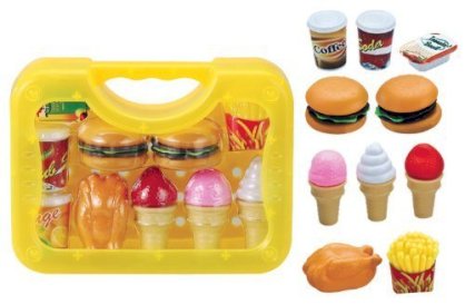 Deluxe Fast Food Lunch Play Set for Kids with Burgers, Chicken, Fench Fries, Ice Cream Dessert and Drinks