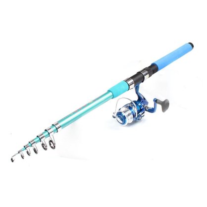Nonslip Handle Line Guide 7 Sections Sky Blue Fish Pole 9.8Ft w Spinning Reel