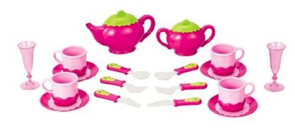Deluxe Pink Tea Set for Kids with Tea Pots, Cups, Dishes and Kitchen Utensils (18 pcs)