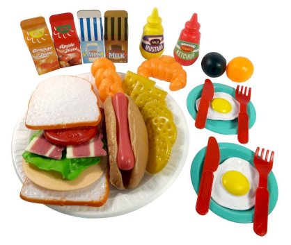 Sandwich Fast Food Cooking Play Set for Kids - 33 pieces (Sandwich, Hotdog, Crackers, & more)