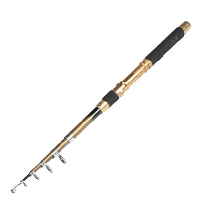 Gold Tone Metal Shell 6 Section Telescopic Fishing Pole Rod 2M