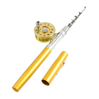 Gold Tone Telescopic Aluminum Pocket Pen Fishing Rod 96cm + Spinning Reel