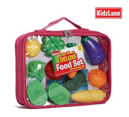 Pretend Play Food Set for Kids with Knife and Cutting Board and a Heavy-duty Tote Bag