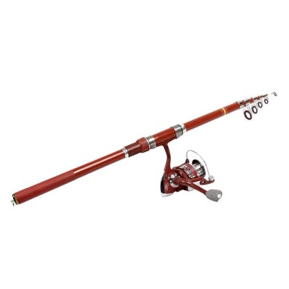 Fish Bobbers 6 Section Telescoping Fishing Rod Pole Orange Red 8 in 1 Set