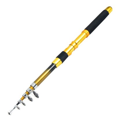Gold Tone Black 2.1 Meters 6 Sections Telescopic Fishing Rod