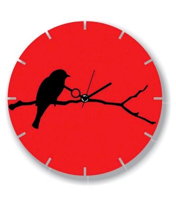 Panache Red And Black Mdf Wood Bird Sitting On A Tree Wall Clock