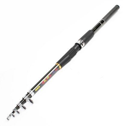 Black Plastic Grip Retractable 6 Section Fishing Pole Rod 2.4M Length