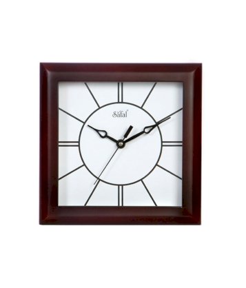 Safal Brown and White Wood Sleek Lines Mini Square Wall Clock