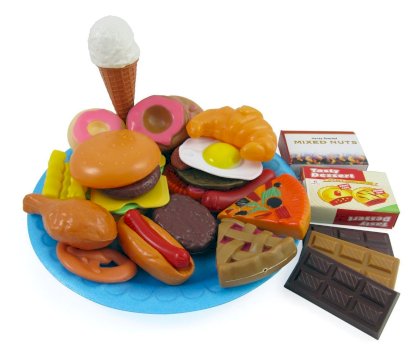 Fast Food & Dessert Play Food Cooking Set for Kids - 30 pieces (Burgers, Donuts, Ice Cream, & more)