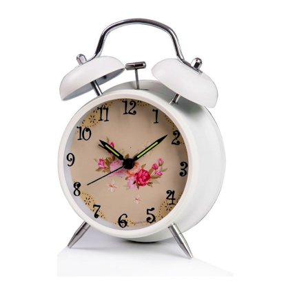 4" Quiet Non-ticking Loud Alarm Quartz Clock Rose Flower Light Blue Light Yellow Twin Bell Needle Alarm Clock