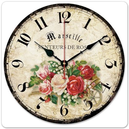  iCasso 12" 30cm Vintage World Map Rose for Home Decoration Country Floral Wood Wall Clock Wooden Wall Art Decor