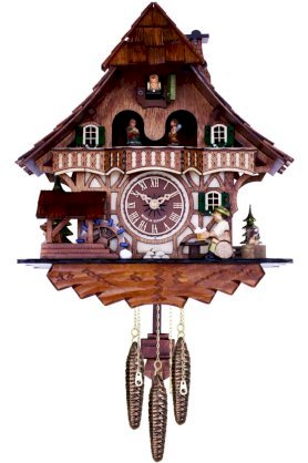 River City Clocks Musical Black Forest Cuckoo Clock with Dancers, Waterwheel, and Beer Drinker, 14-Inch Tall