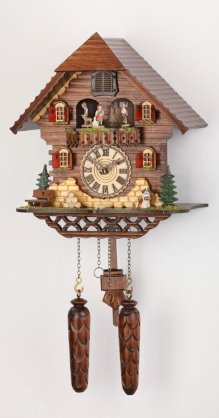 Quartz Cuckoo Clock Black forest house with music, turning dancers, incl. batteries TU 469 QMT HZZG