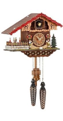 Quartz Cuckoo Clock Swiss house with music, turning dancers, incl. batteries