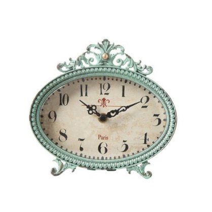 6 by 6 inch Pewter Table Clock, Aqua