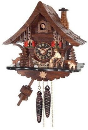 River City Clocks One Day Cuckoo Clock Cottage with Man Chopping Wood