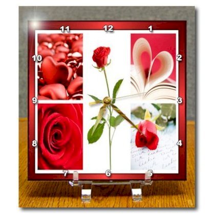 DC_34123_1 Susan Brown Designs Valentines Day - Holiday Themes - Valentines Collage - Desk Clocks - 6x6 Desk Clock