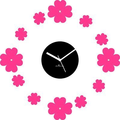 Zeeshaan Floating Flowers Pink And Black Analog Wall Clock