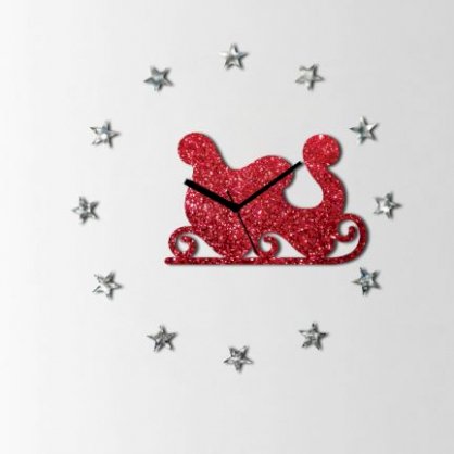 Crysto Santa Cart And Stars Wall Clock Red And Silver ZE928DE12GDRINDFUR