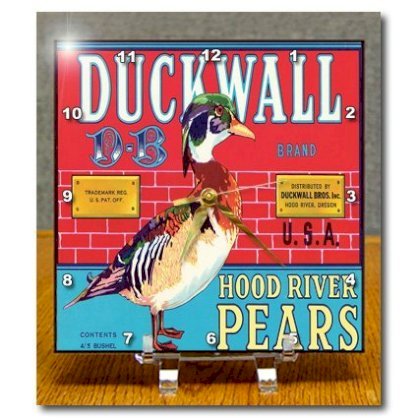 DC_171121_1 BLN Vintage Label and Advertising Art - Duckwall Brand hood River Pears with a Mallard Duck Crate Label - Desk Clocks - 6x6 Desk Clock