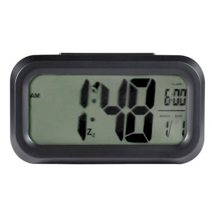 Light-sensitive LCD Digital Snooze Alarm Clock with White LED Backlight Black