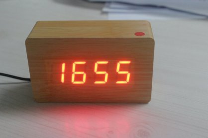 Coco Red Led Timber Wooden Desk Led Office Digital Clock Alarm Thermometer USB/AAA