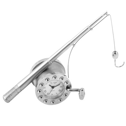 Miniature Silver Plated Fishing Rod Clock in a Personalised Gift Box Free Engraving