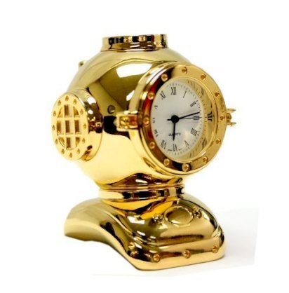 Gold Colored Diving Helmet Clock - Decorative Clock