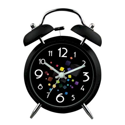 Multicolours Cube Quartz Analog Twin Bell Alarm Clock with Night-light Kid Child Home Decor Simple Design Black