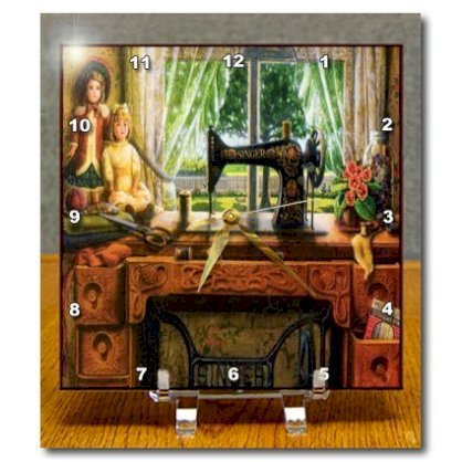3dRose dc_100349_1 Image of 1899 Singer Sewing Machine in Country Room Desk Clock, 6 by 6-Inch