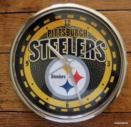 Steelers Clock Pittsburg 12" Face Wall or Desk NFL Football Chrome Seconds Hand Free Shipping