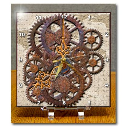 3dRose dc_108102_1 Steam Punk Cog Wheels in Bronze-Desk Clock, 6 by 6-Inch