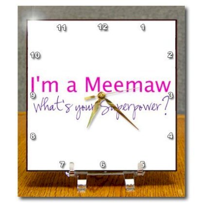 3dRose dc_193742_1 I'm a Meemaw. What's Your Superpower-Hot Pink-Funny Gift for Grandma-Desk Clock, 6 by 6-Inch