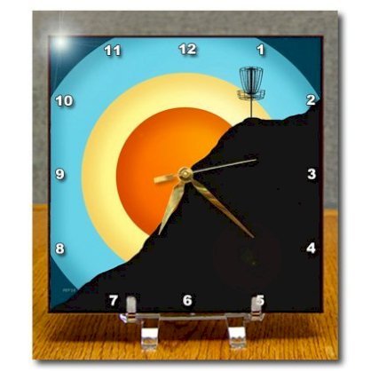 3dRose dc_174244_1 Extreme Disc Golf Colorful Rings and Silhouette of a Disc Golf Basket Desk Clock, 6 by 6-Inch