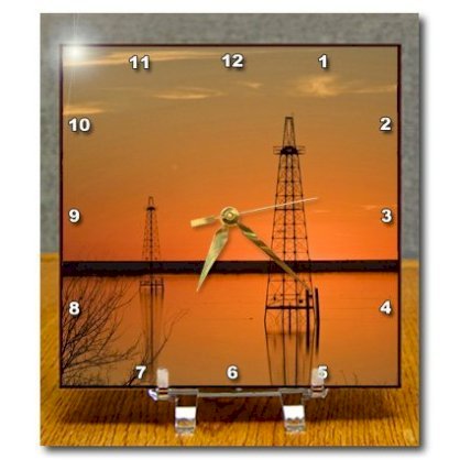 3dRose dc_94465_1 Oil Well Derricks, industry, Lake Arrowhead, Texas US44 LDI0004 Larry Ditto Desk Clock, 6 by 6-Inch