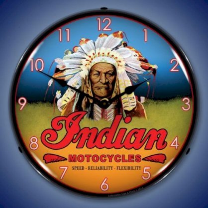 Indian Motorcycle Chief Brand New Backlit Lighted Clock Garage Office