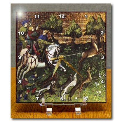 3dRose dc_50164_1 1400S Painting of Dogs N Horses Desk Clock, 6 by 6-Inch