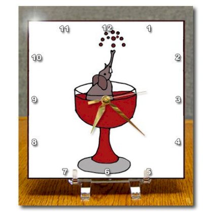 3dRose dc_200146_1 Funny Elephantin Red Wine Glass Desk Clock, 6 by 6-Inch