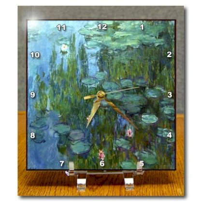 3dRose dc_49340_1 Monets Water Lillies Painting Desk Clock, 6 by 6-Inch