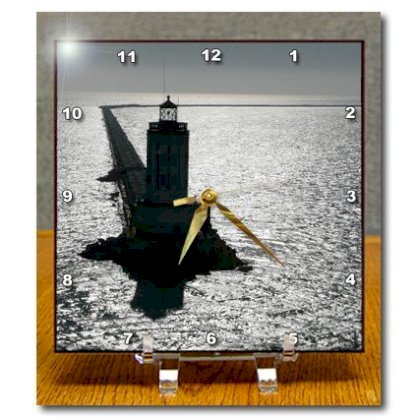 3dRose dc_22793_1 Lighthouse at The End of a Long Breakwater Long Beach California Usa-Desk Clock, 6 by 6-Inch