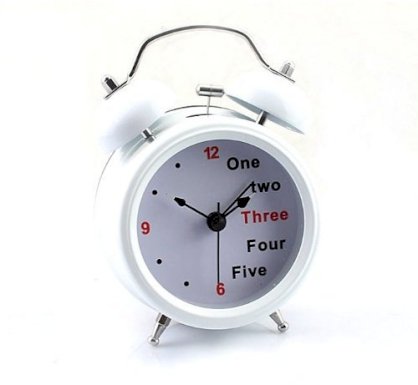 Aokdis Cute Lovely White Retro Classic Number/ English Double Bell Desk Table Alarm Clock