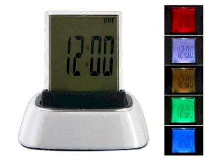 Modern 7 Color Changing Style LED Gradient Desk & Table Decoration Digital Alarm Clock with Date Countdown Timer and Thermometer - White