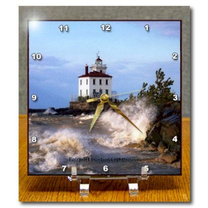 3dRose dc_61705_1 Fairport Harbor Lighthouse Looking Over Lake Erie-Desk Clock, 6 by 6-Inch